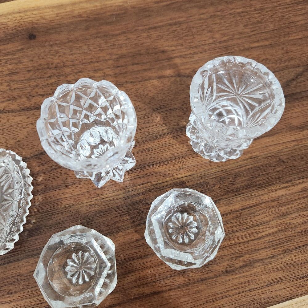 Vintage Lot of 5 Mixed Cut Crystal Glass Open Salt Cellars Vases Trinkets Mini - Picture 5 of 9